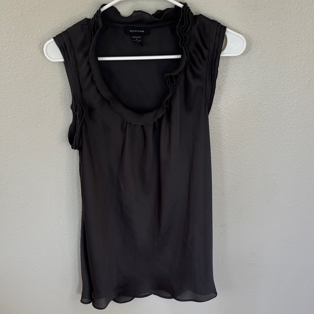 Spense Black Ruffled Sleeveless Blouse -138sku